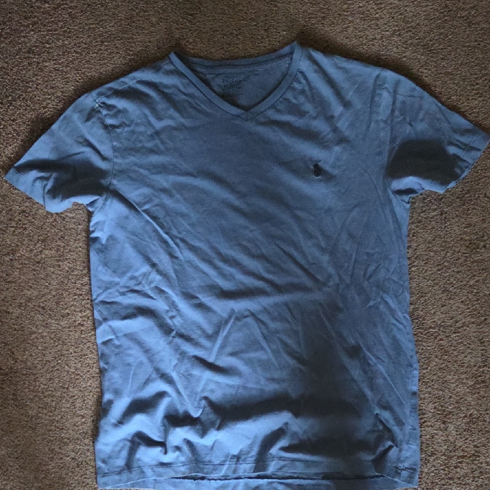 Polo by Ralph Lauren Blue Short Sleeve V Neck Tee Medium